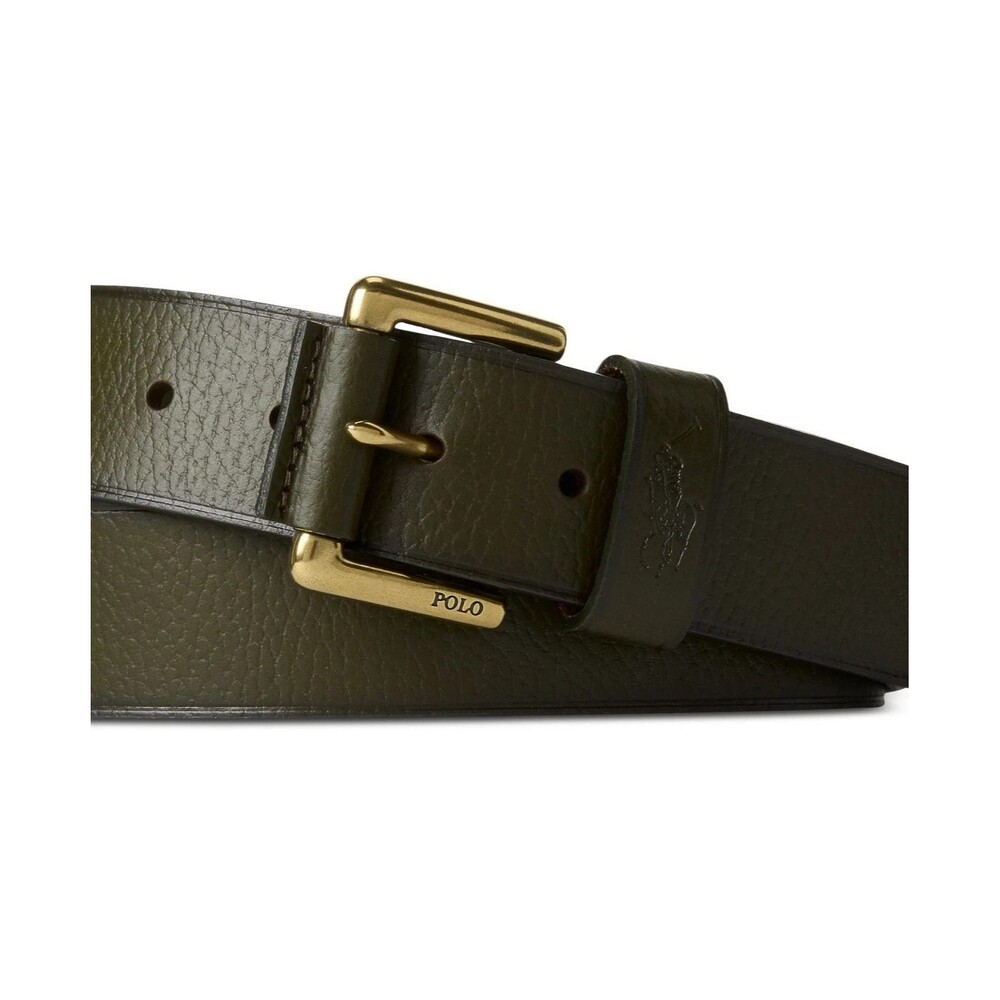 POLO RALPH LAUREN Belt Mens Size 32 Green Pebbled Leather Gold Buckle Pony